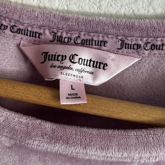 Juicy Couture Velour Top | Lavender Logo Embossed Sleep Tee | Size L - Picture 2 of 3